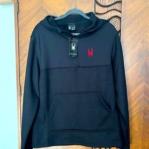 NWT Men’s Spider Hooded Sweatshirt Black Pocket Pullover Size Large